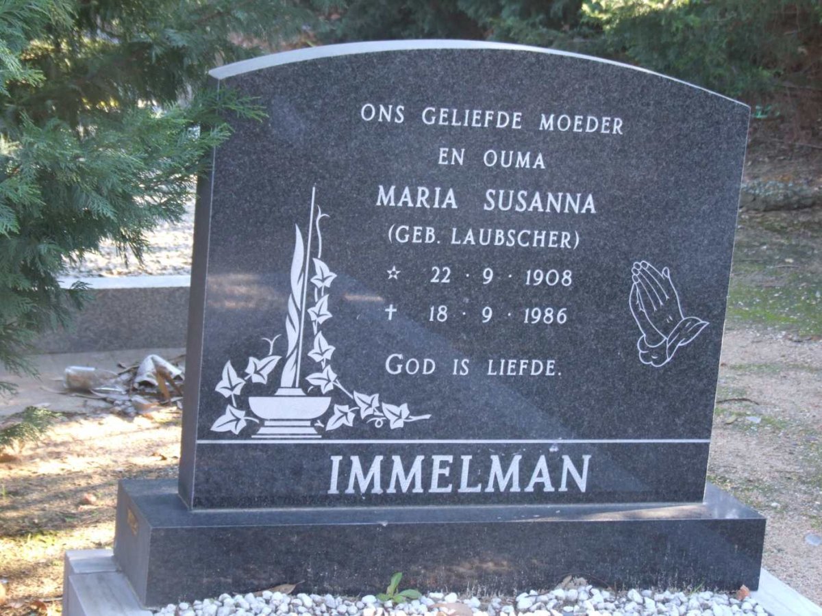 IMMELMAN Maria Susanna nee LAUBSCHER 1908-1986