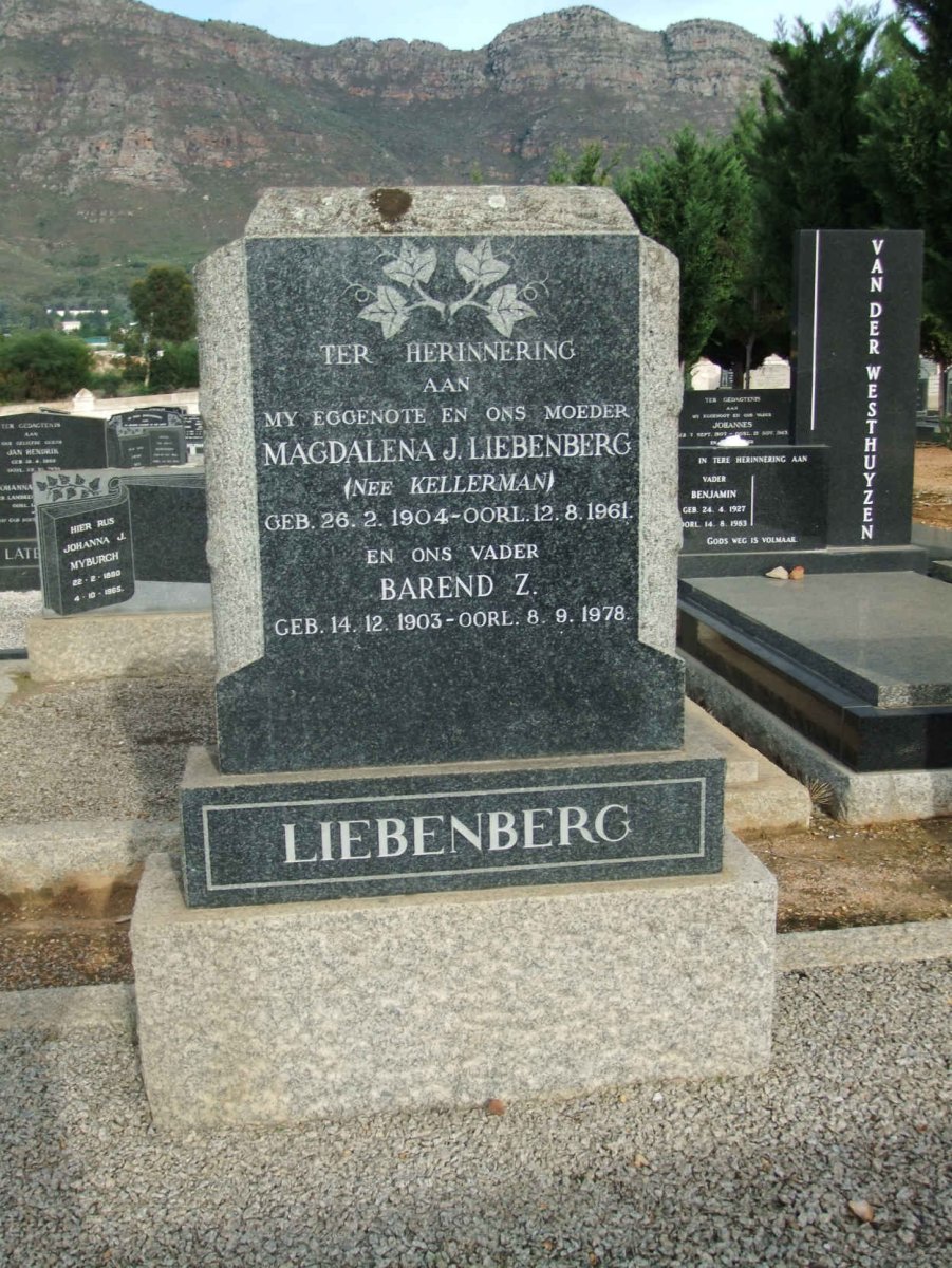 LIEBENBERG Barend Z. 1903-1978 &amp;  Magdalena J. KELLERMAN 1904-1961