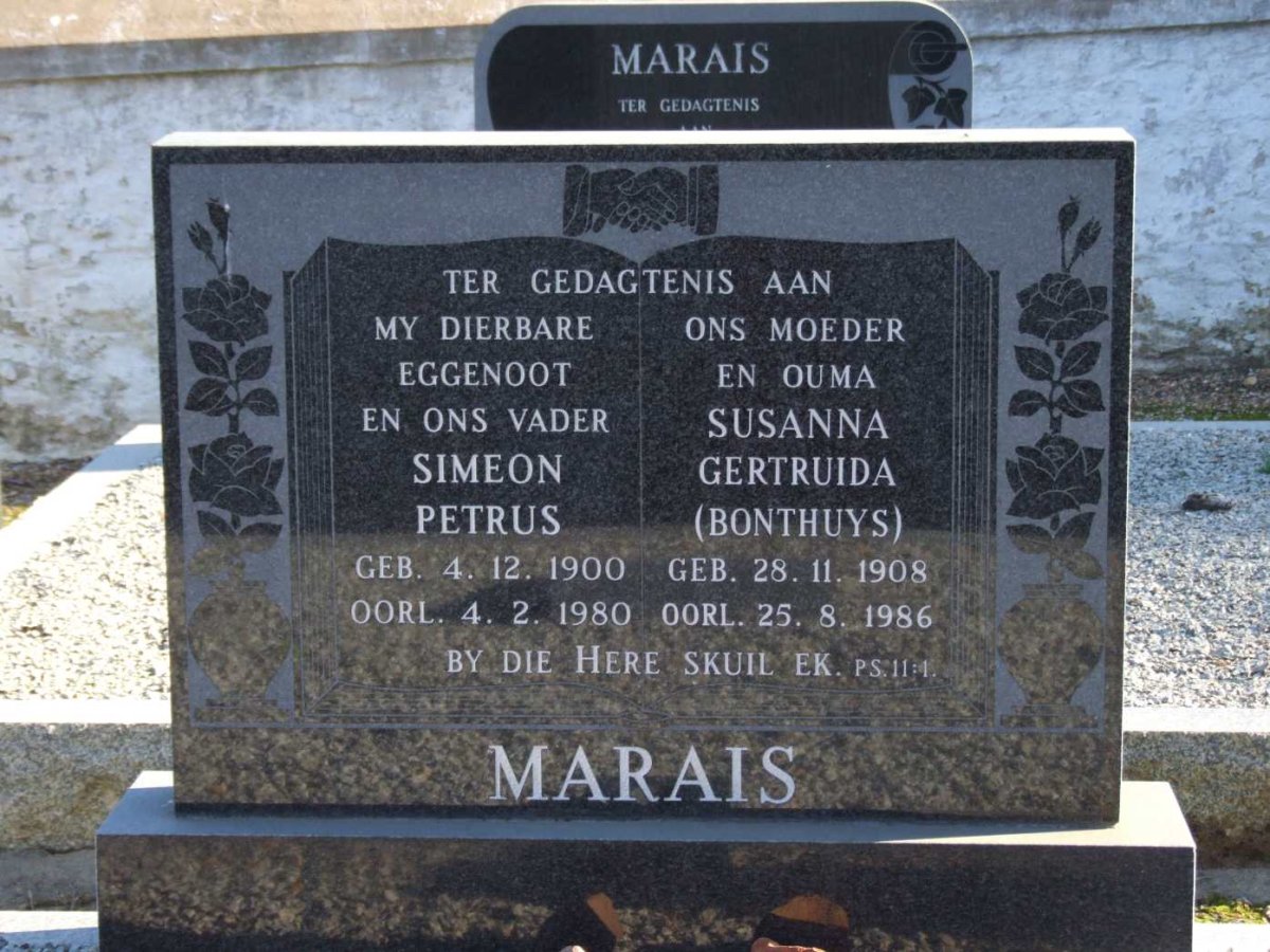 MARAIS Simeon Petrus 1900-1980 &amp; Susanna Gertruida BONTHUYS 1908-1986
