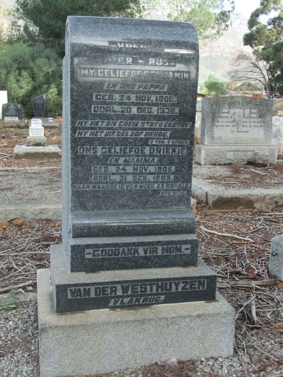 WESTHUYZEN Benjamin, van der 1900-1938 &amp; Driekie 1905-1985