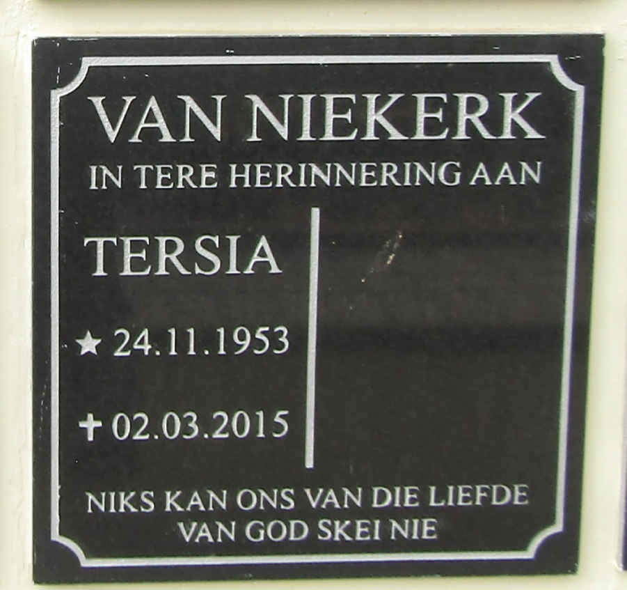 NIEKERK Tersia, van 1953-2015