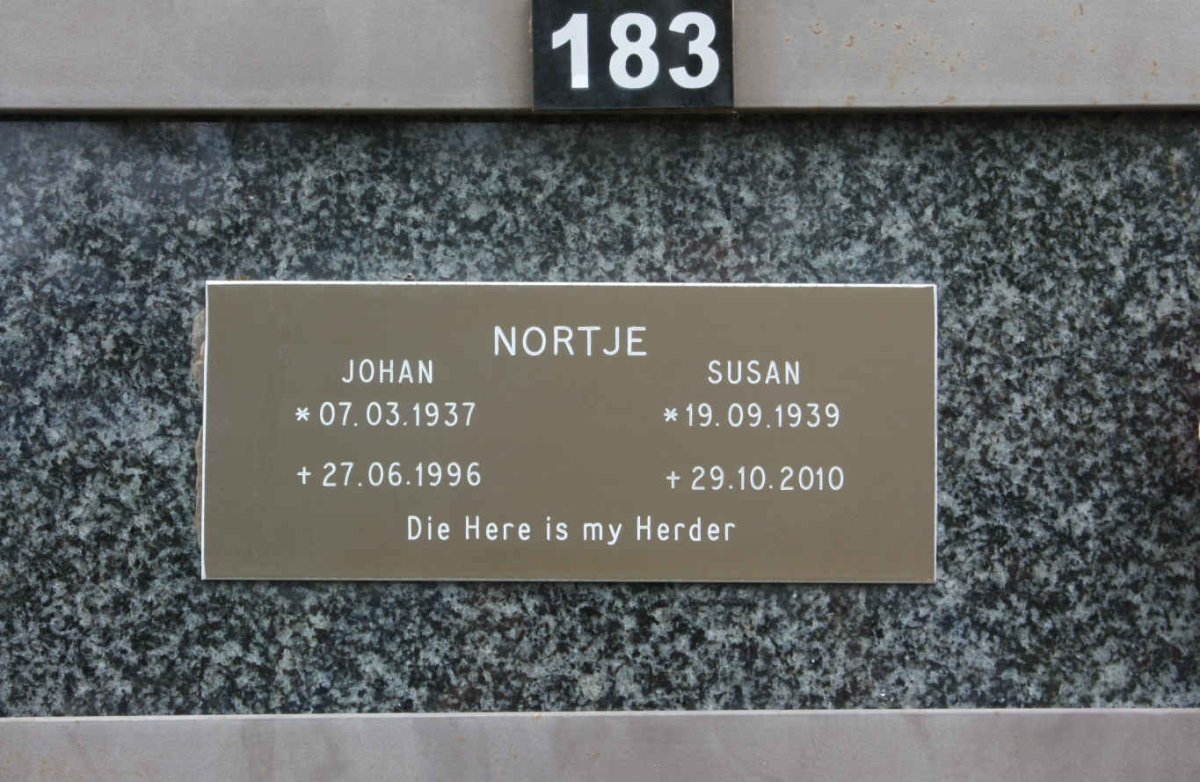 NORTJE Johan 1937-1996 &amp; Susan 1939-2010