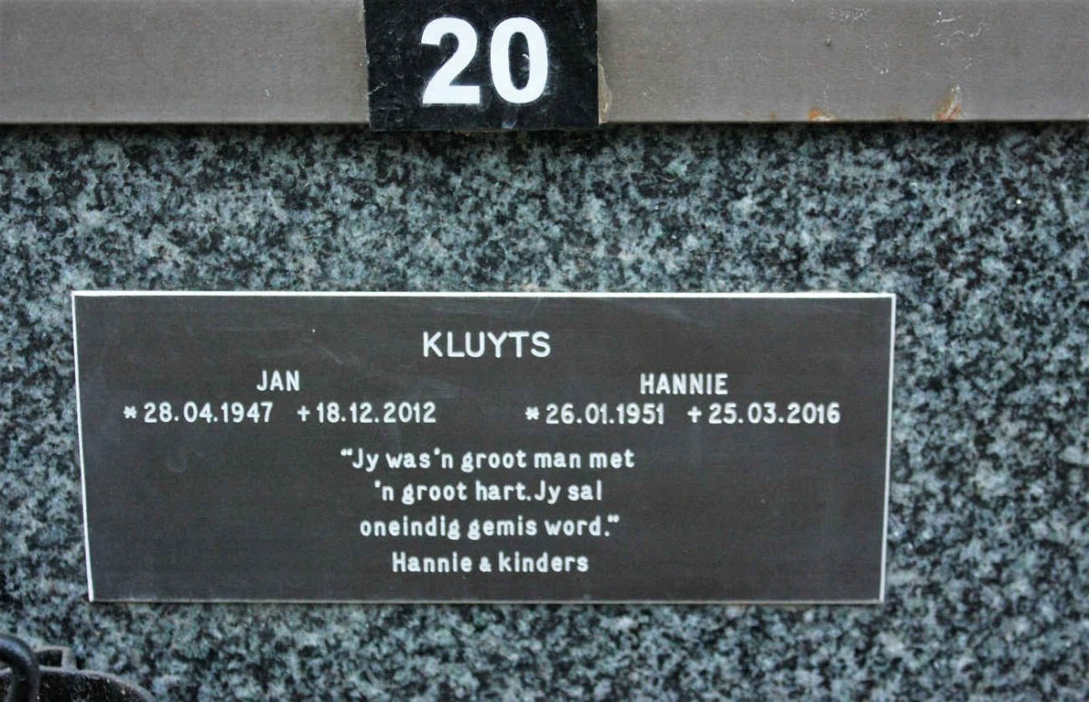 KLUYTS Jan 1947-2012 &amp; Hannie 1951-2016
