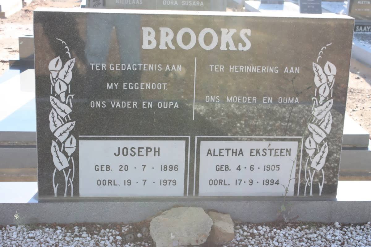 BROOKS Joseph 1896-1979 &amp; Aletha Eksteen 1905-1994