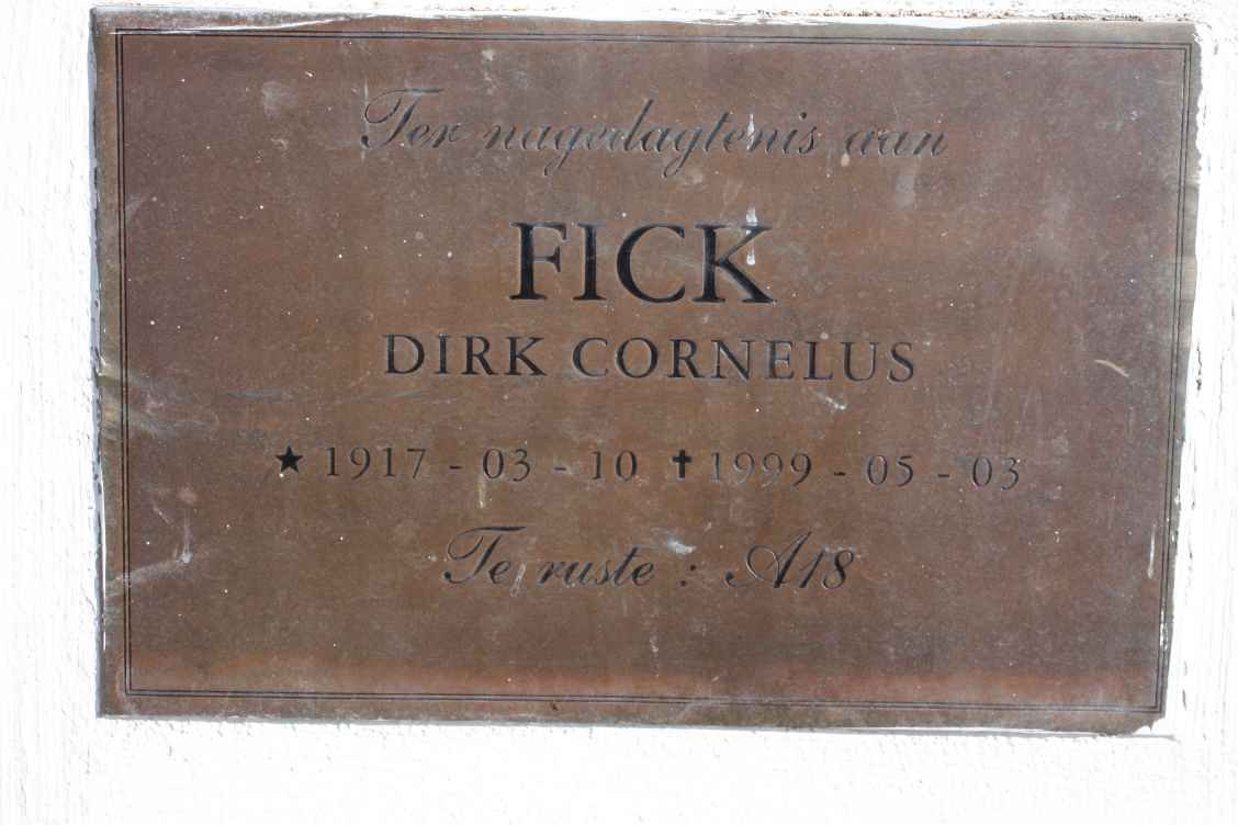 FICK Dirk Cornelus 1917-1999