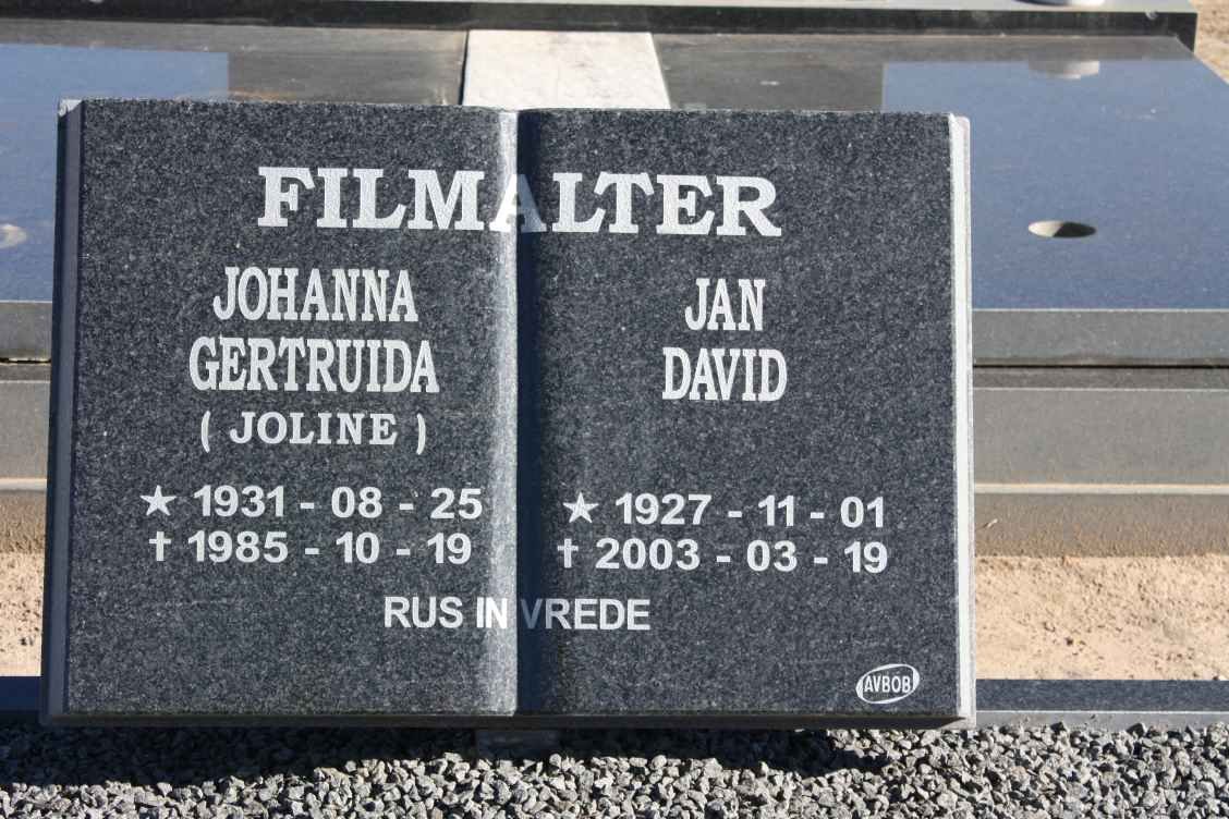 FILMATER Jan David 1927-2003 &amp; Johanna Gertruida 1931-1985