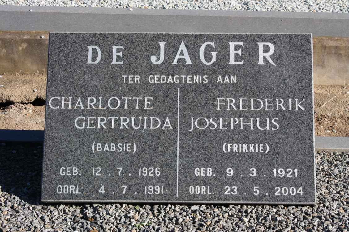 JAGER Frederik Josephus, de 1921-2004 &amp; Charlotte Gertruida 1926-1991