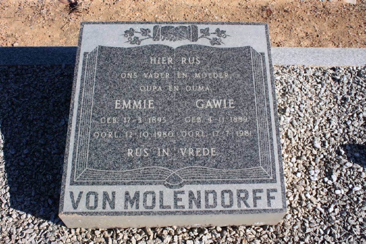 MOLENDORFF Gawie, von 1889-1981 &amp; Emmie 1895-1980