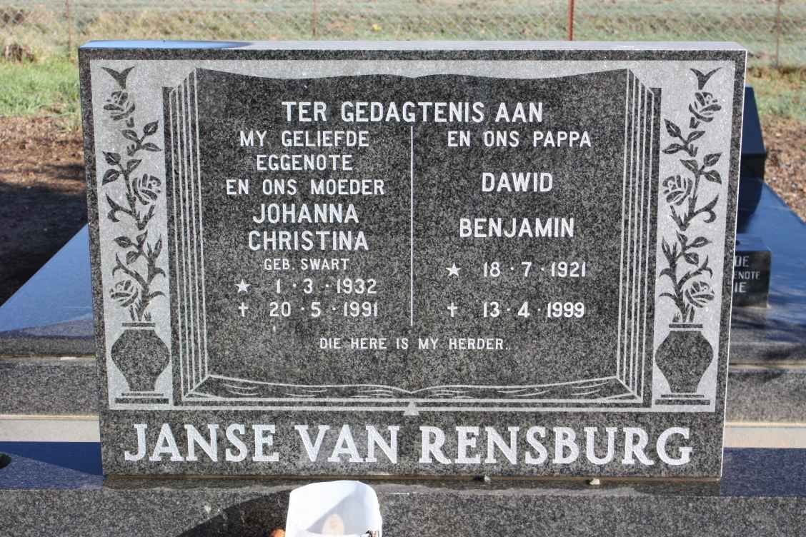 RENSBURG Dawid Benjamin, Janse van 1921-1999 &amp; Johanna Christina SWART 1932-1991