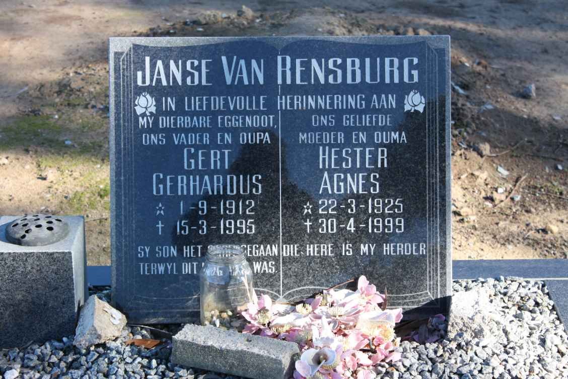 RENSBURG Gert Gerhardus, Janse van 1912-1995 &amp; Hester Agnes 1925-1999