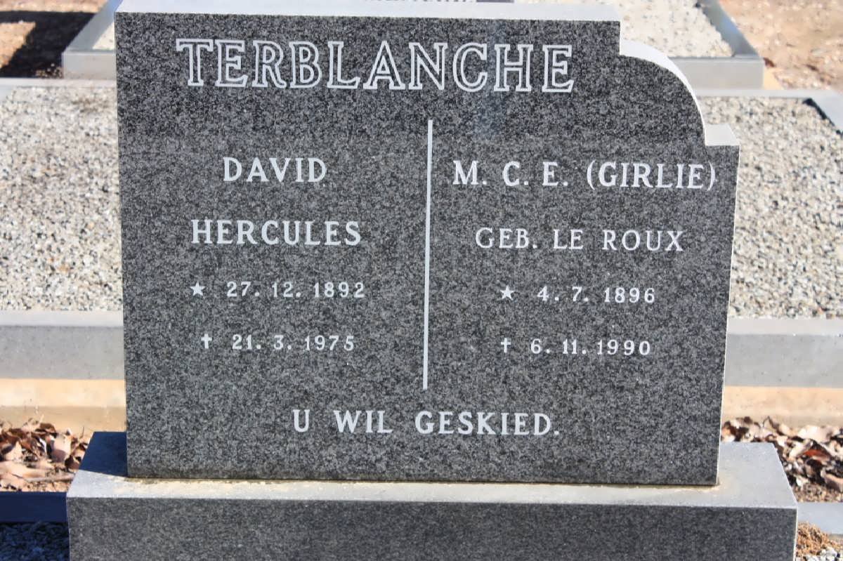 TERBLANCHE David Hercules 1892-1975 &amp; M.C.E. LE ROUX 1896-1990