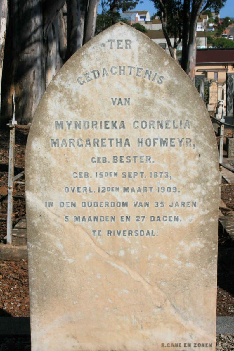 HOFMEYR Myndrieka Cornelia Margaretha neé BESTER 1873-1909