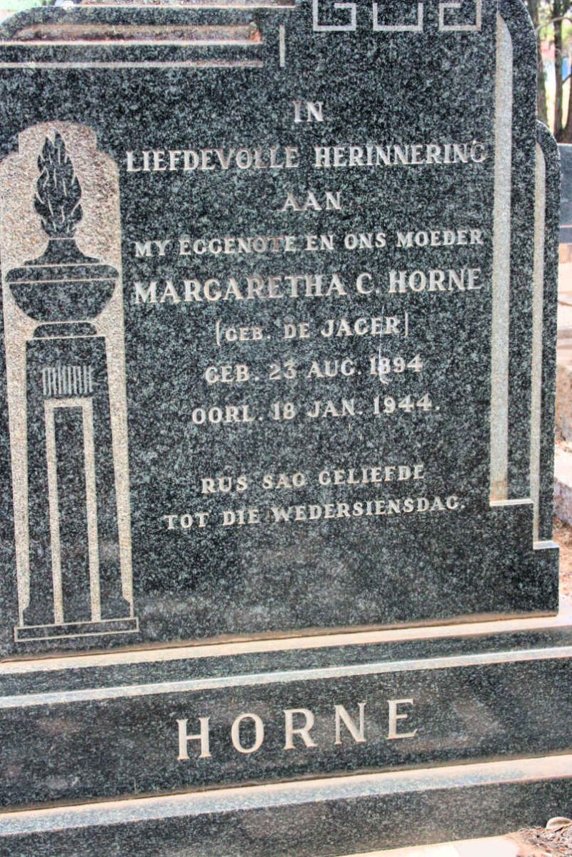HORNE Magaretha C. neé DE JAGER 1894-1944