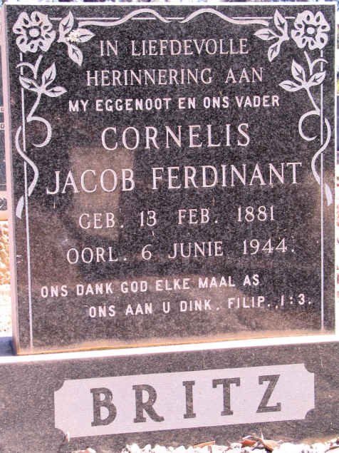 BRITZ Cornelius Jacob Ferdinant 1881-1944