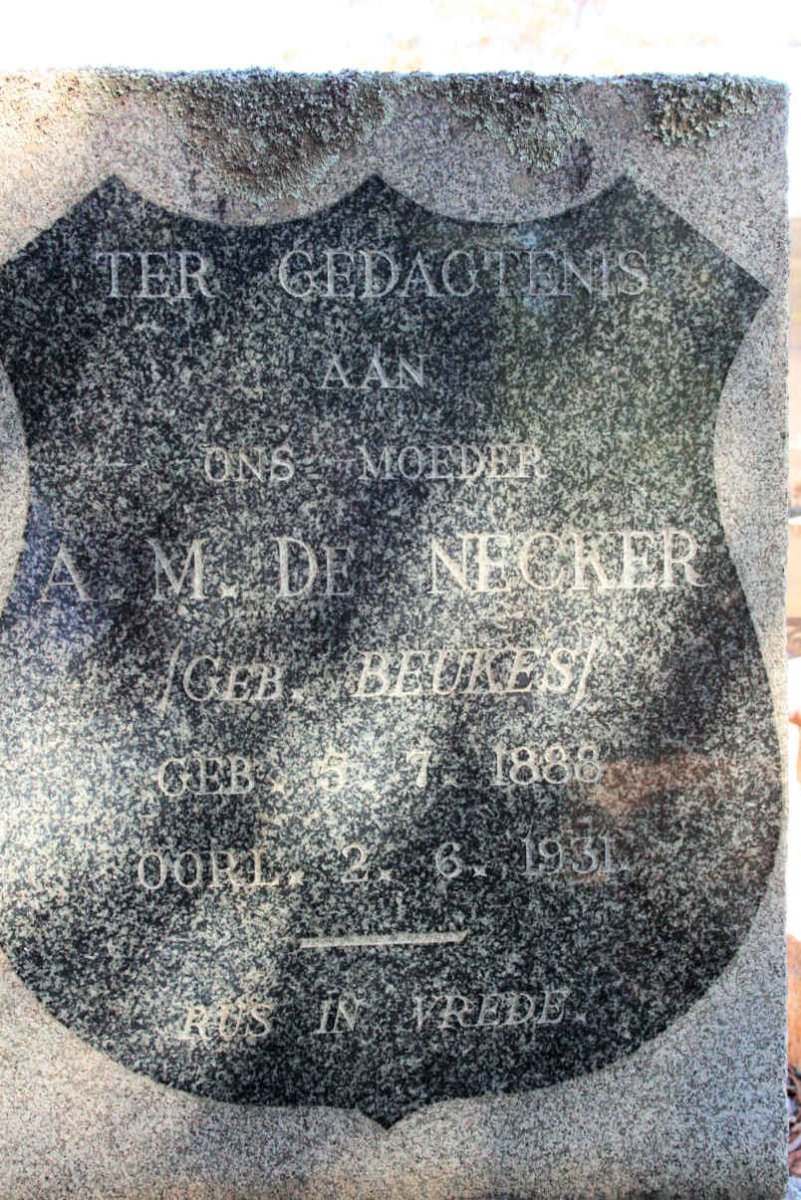 NECKER A.M., de neé BEUKES 1888-1931