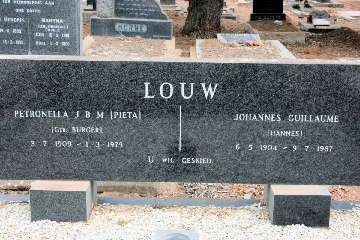 LOUW Johannes Guillaume 1904-1987 &amp; Petronella J.B.M. BURGER 1909-1975
