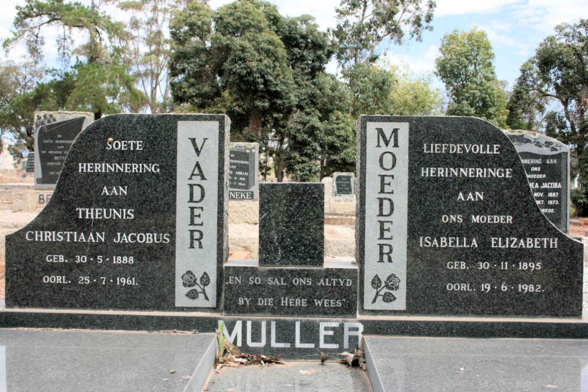 MULLER Theunis Christiaan Jacobus 1888-1961 &amp; Isabella Elizabeth 1895-1982