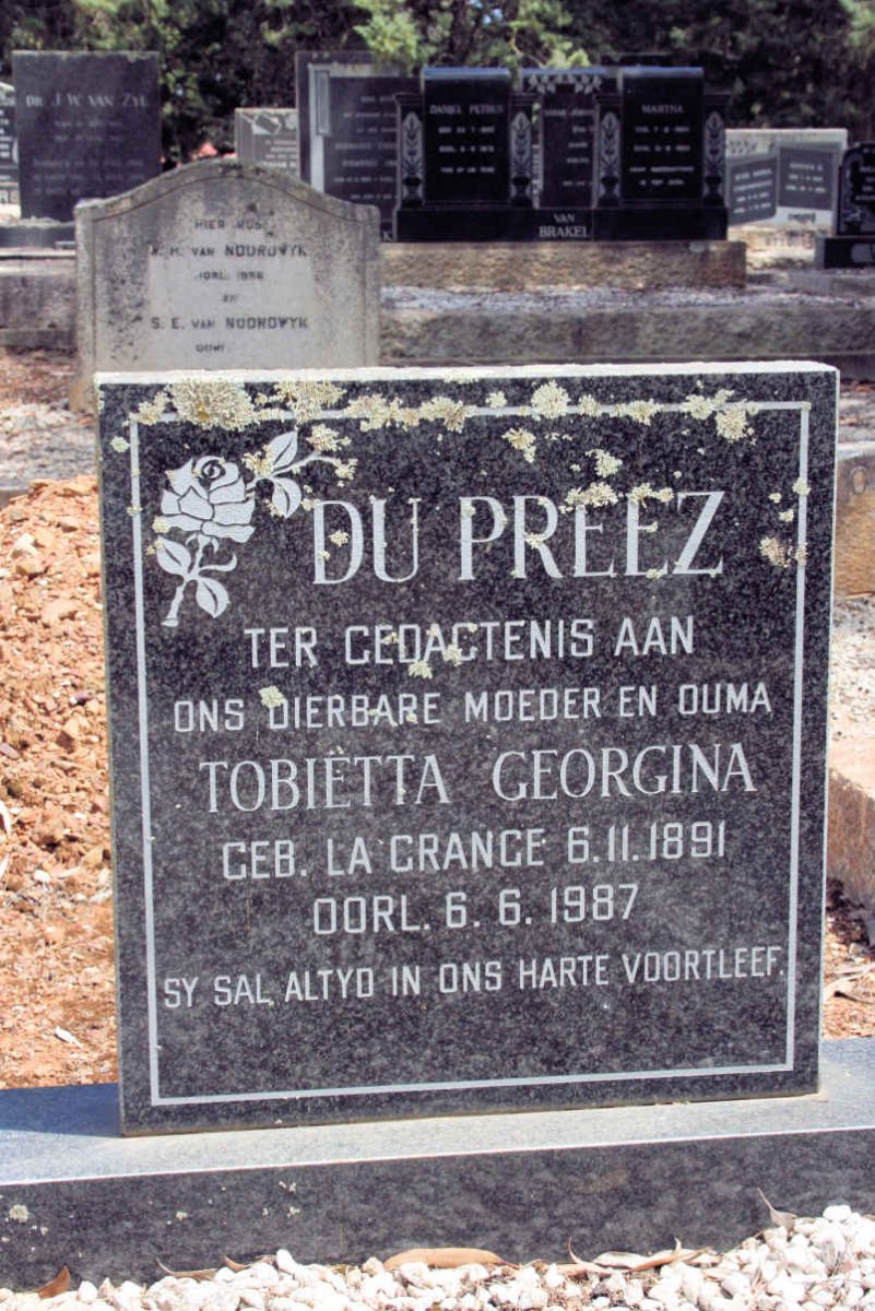 PREEZ Tobietta Georgina, du neé LA GRANGE 1891-1987