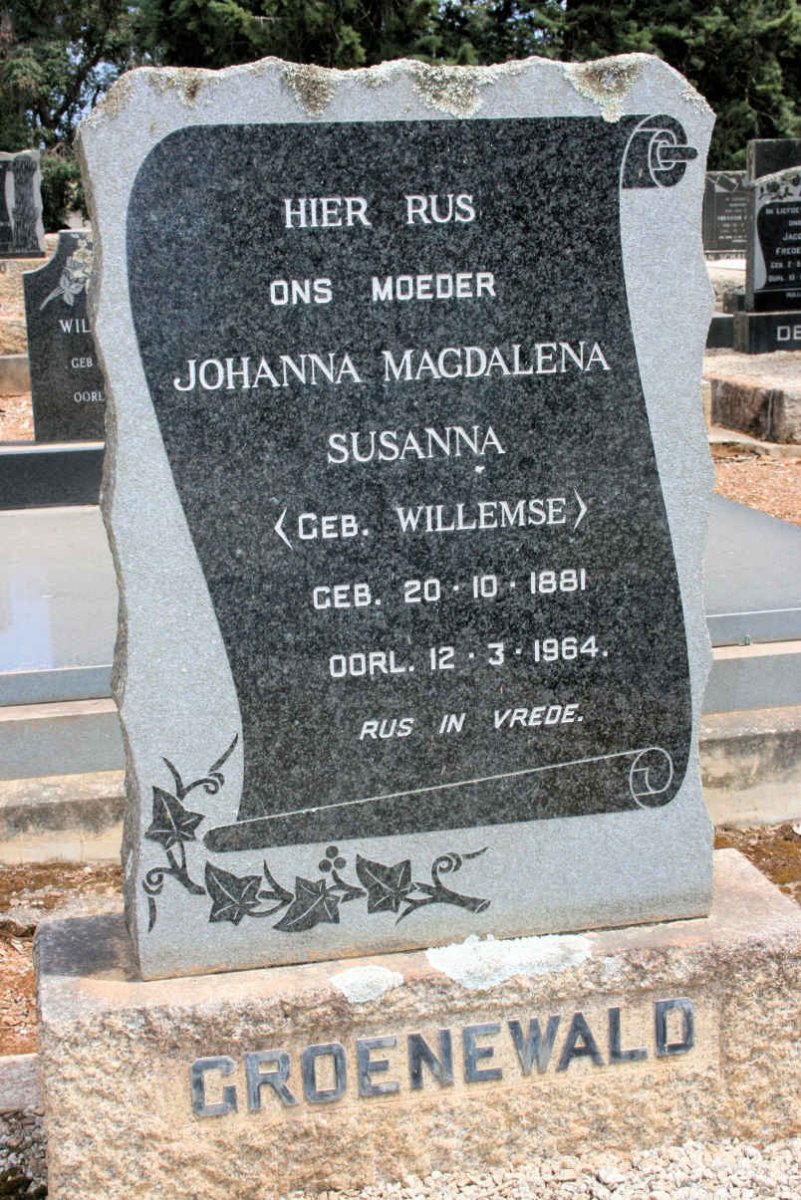 GROENEWALD Johanna Magdalena Susanna neé WILLEMSE 1881-1964