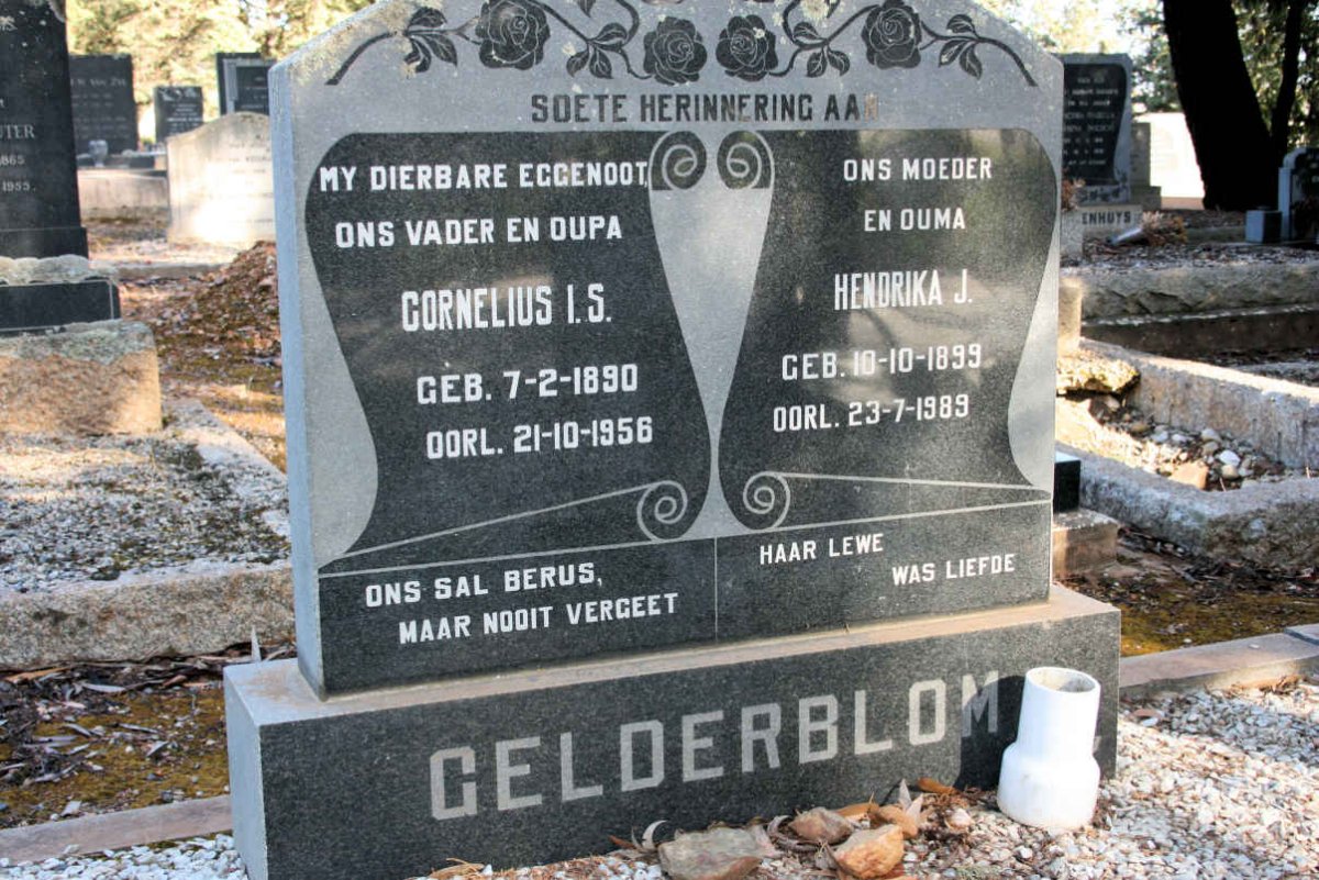 GELDERBLOM Cornelius I. S. 1890-1956 &amp; Hendrika J. 1899-1989