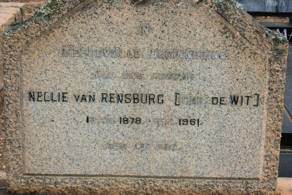 RENSBURG Nellie, van neé DE WIT 1878-1961