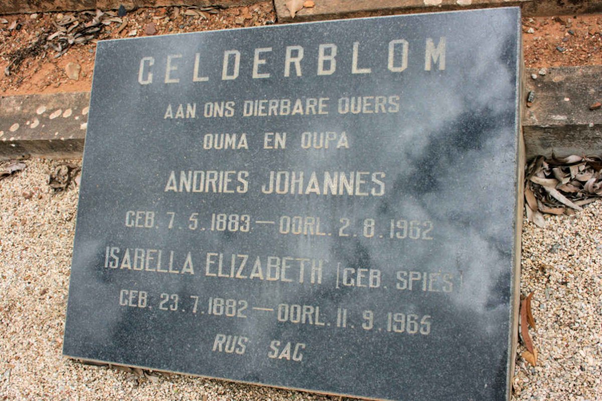 GELDERBLOM Andries Johannes 1883-1962 &amp; Isabella Elizabeth SPIES 1882-1965