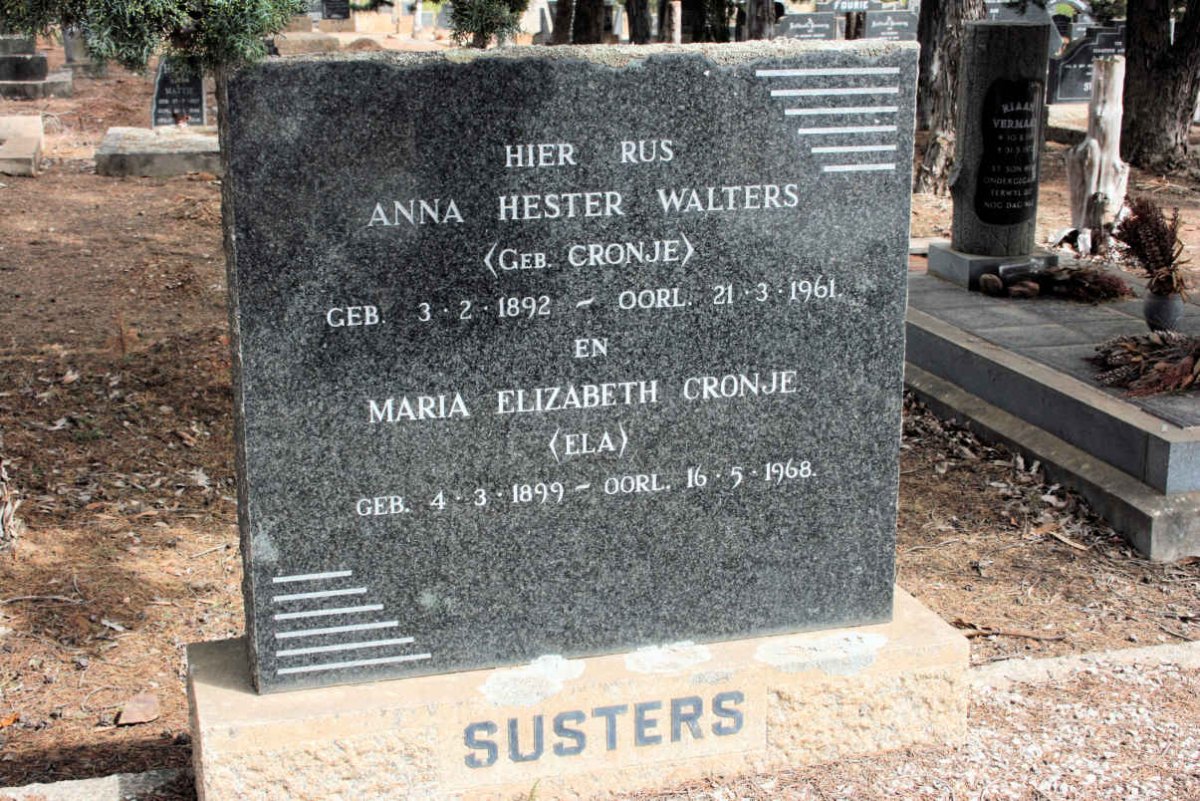 WALTERS Anna Hester neé CRONJE 1892-1961 :: CRONJE Maria Elizabeth  1899-1968