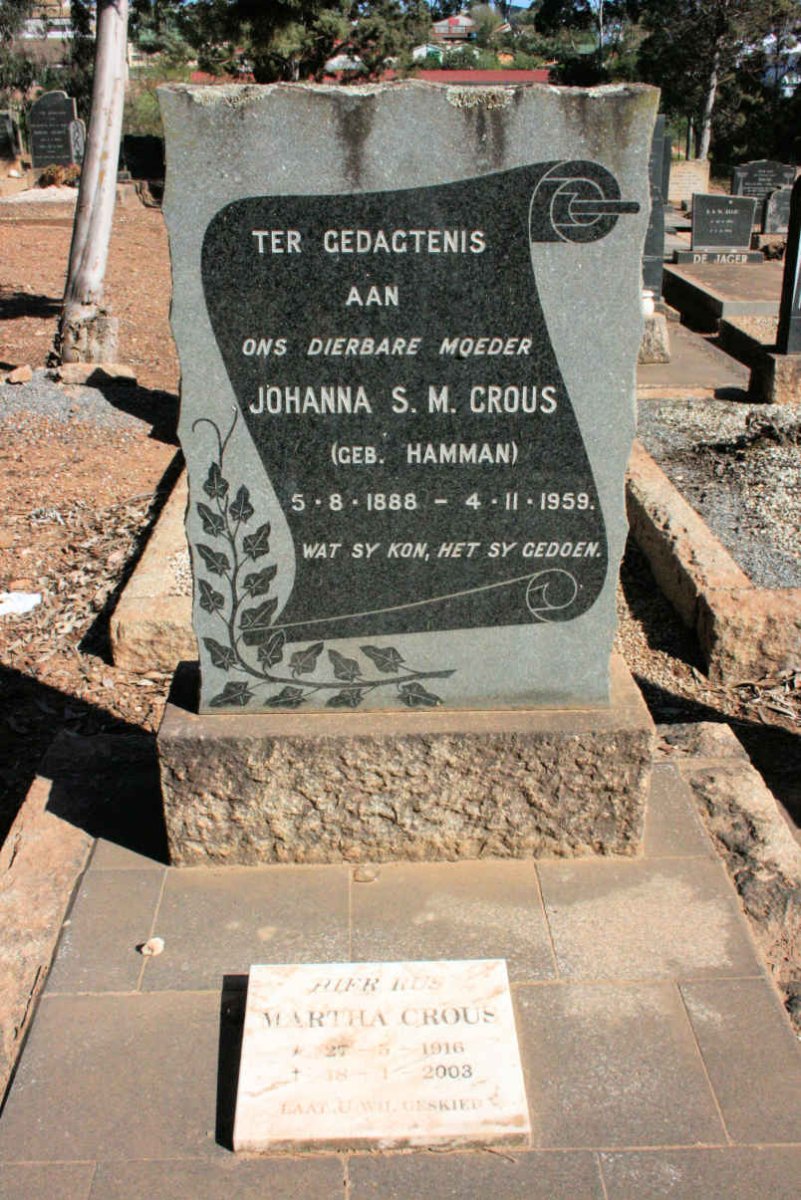 CROUS Johanna S.M. neé HAMMAN 1888-1959 :: CROUS Martha 1916-2003