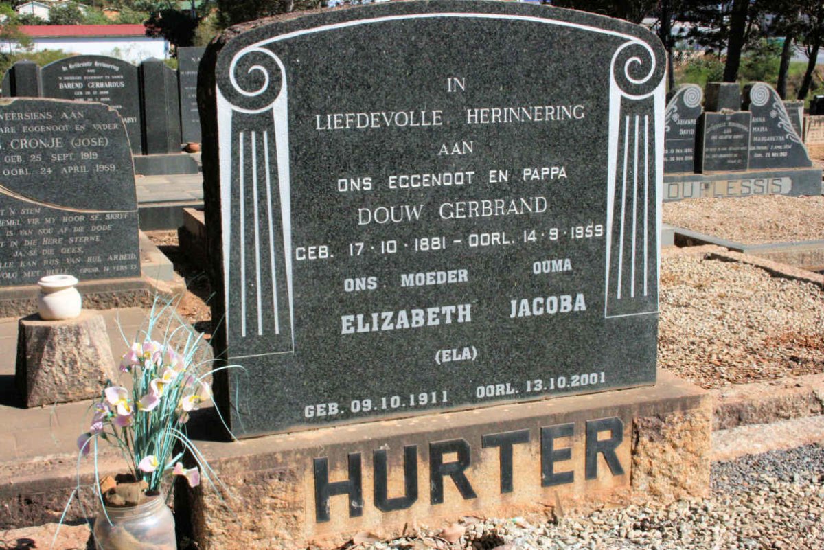 HURTER Douw Gerbrand 1881-1959 &amp; Elizabeth Jacoba 1911-2001