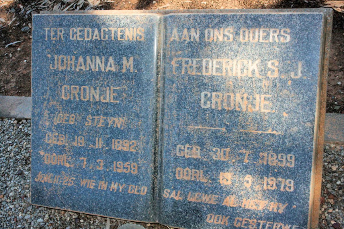 CRONJE Frederick S.J. 1899-1979 &amp; Johanna M. STEYN 1892-1959