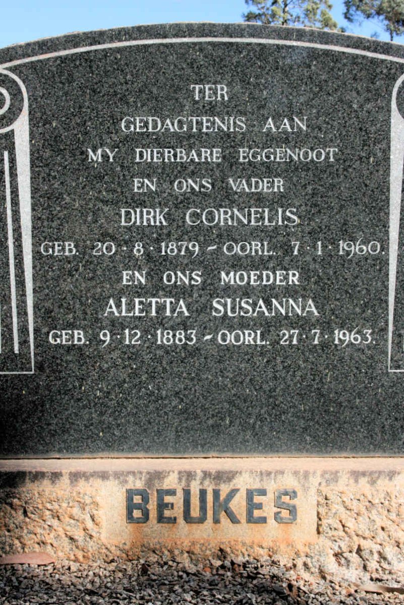 BEUKES Dirk Cornelis 1879-1960 &amp; Aletta Susanna 1883-1963