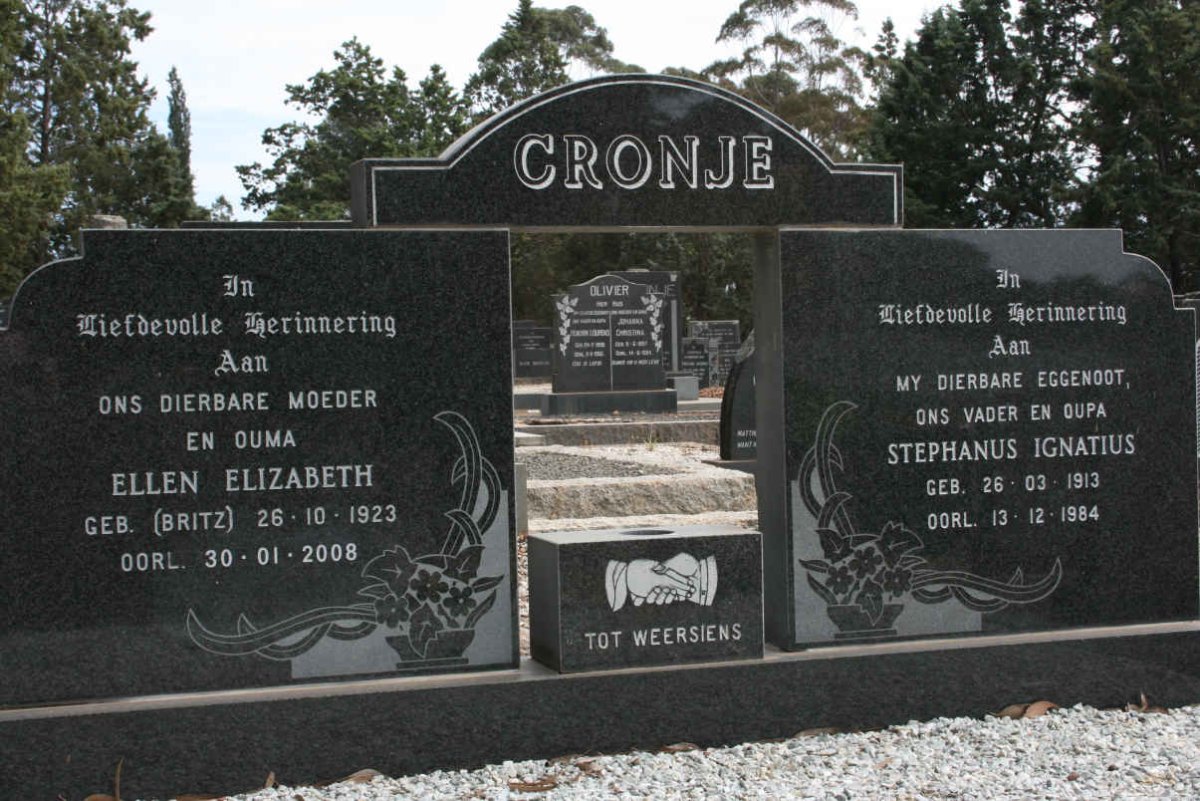 CRONJE Stephanus Ignatius 1913-1984 &amp; Ellen Elizabeth BRITZ 1923-2008