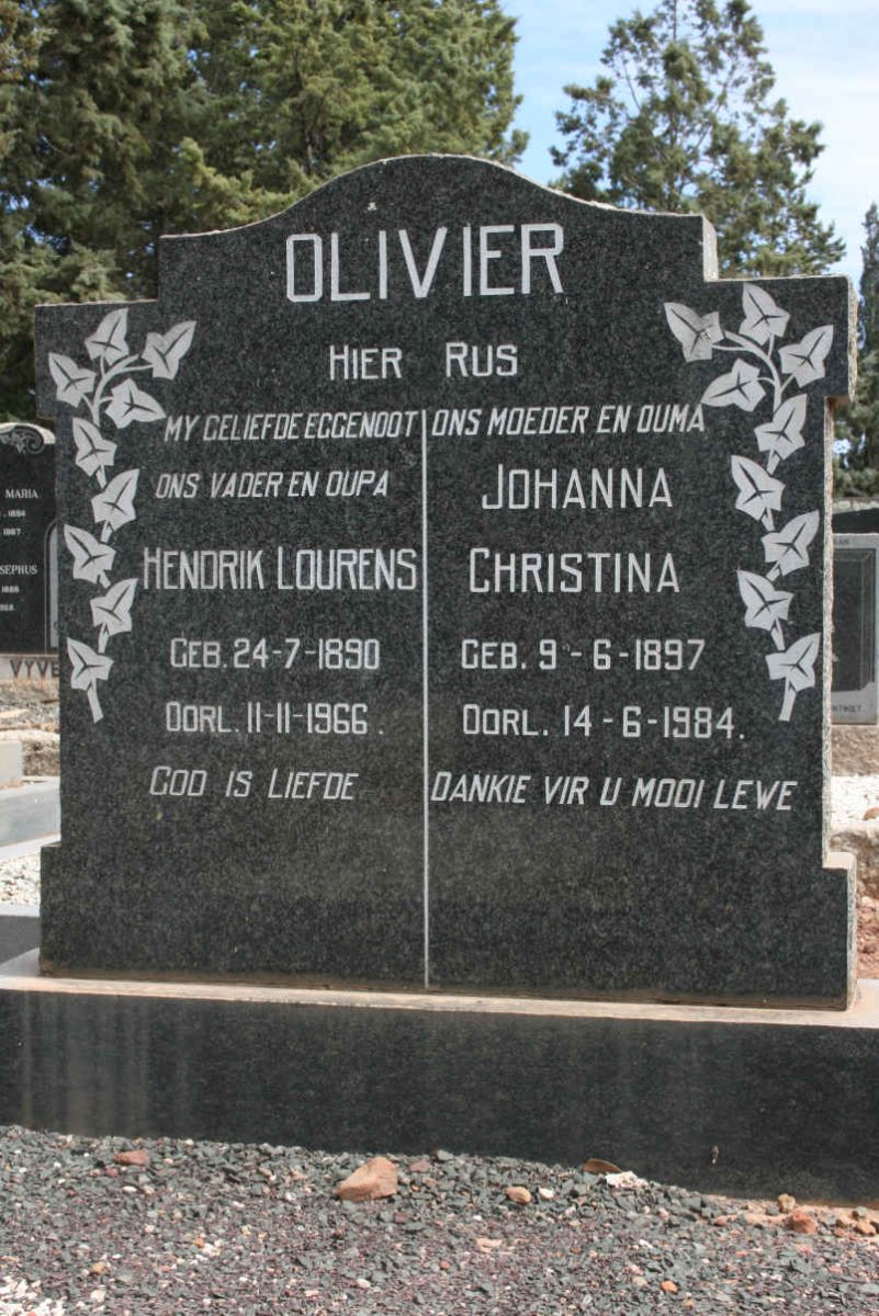 OLIVIER Hendrik Lourens 1890-1966 &amp; Johanna Christina 1897-1984