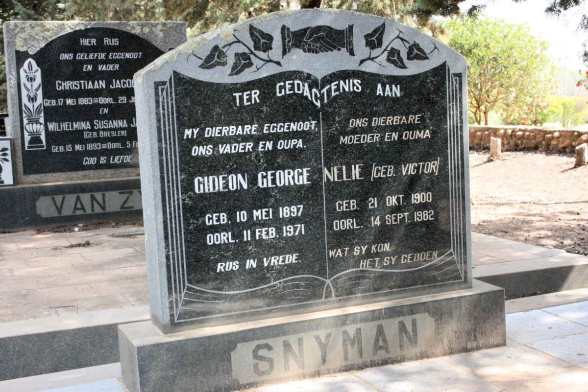 SNYMAN Gideon George 1897-1971 &amp; Nelie VICTOR 1900-1982