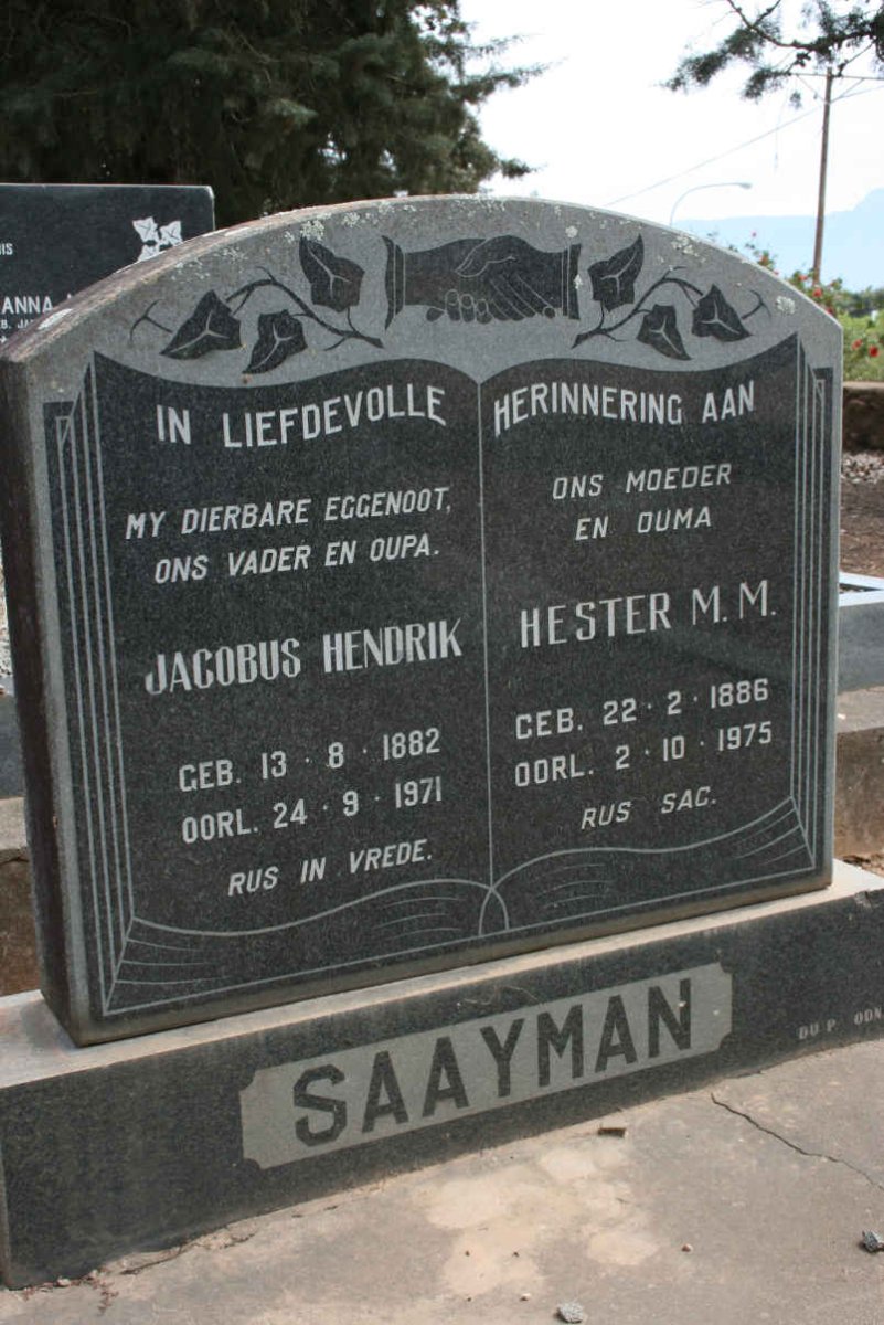 SAAYMAN Jacobus Hendrik 1882-1971 &amp; Hester M.M. 1886-1975