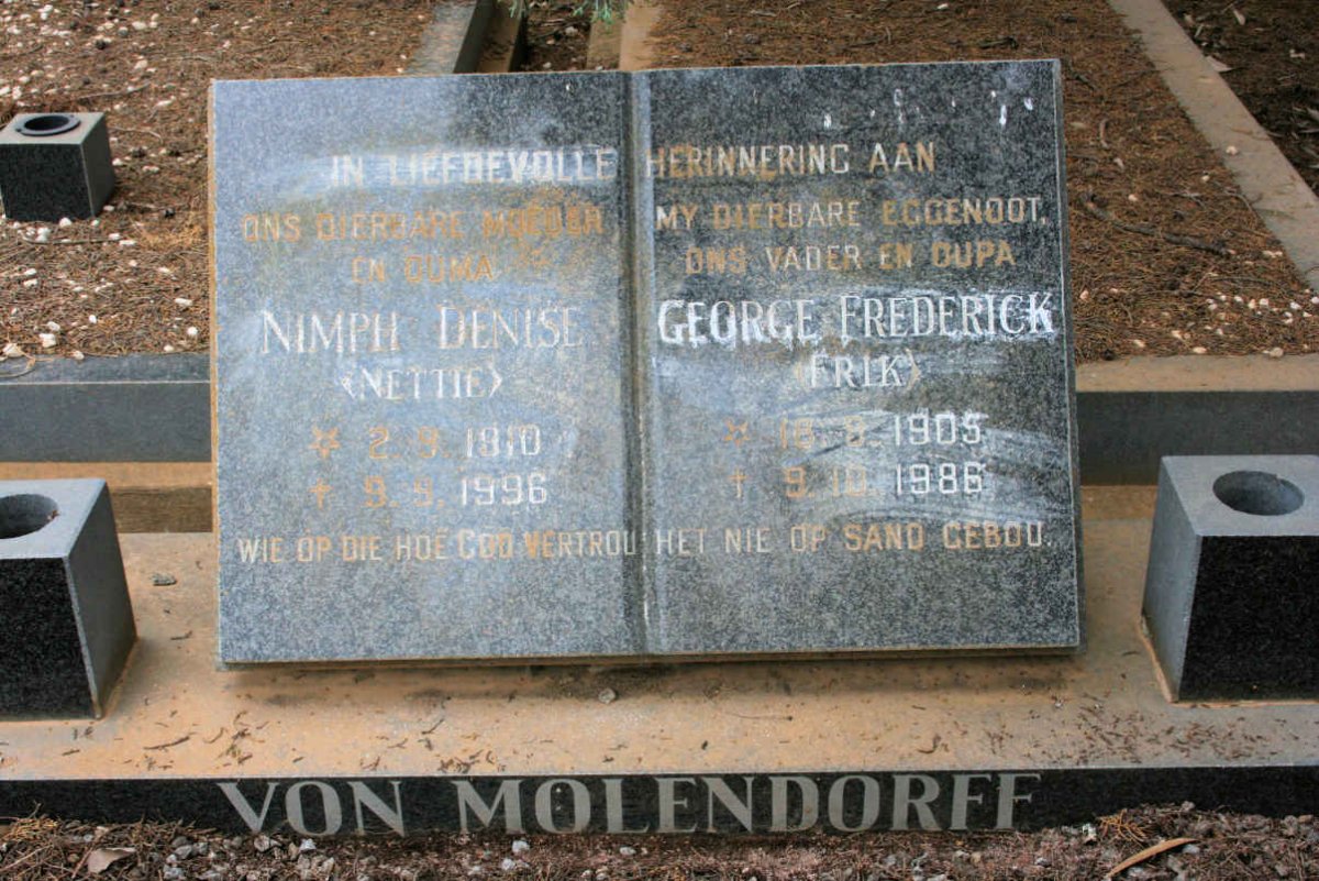 MOLENDORFF George Frederick, von 1905-1986 &amp; Nimph Denise 1910-1996