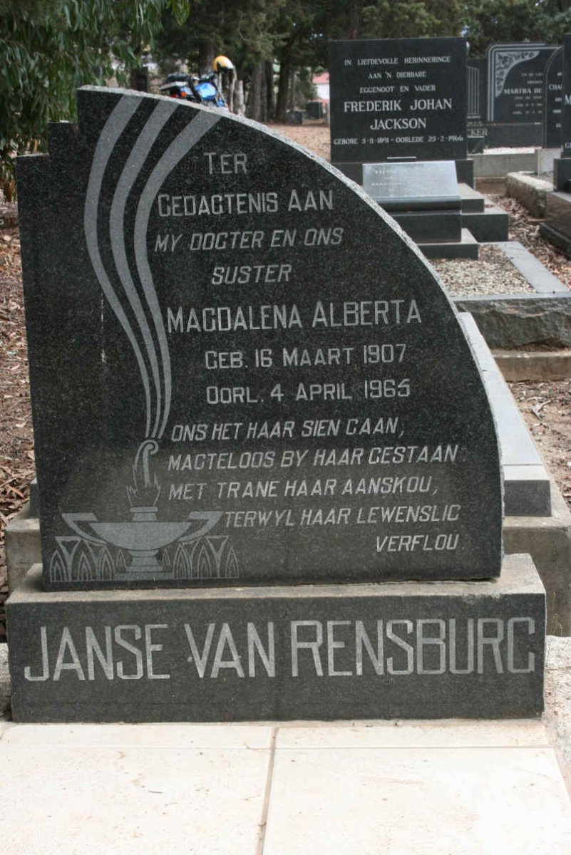 RENSBURG Magdalena Alberta, Janse van 1907-1965