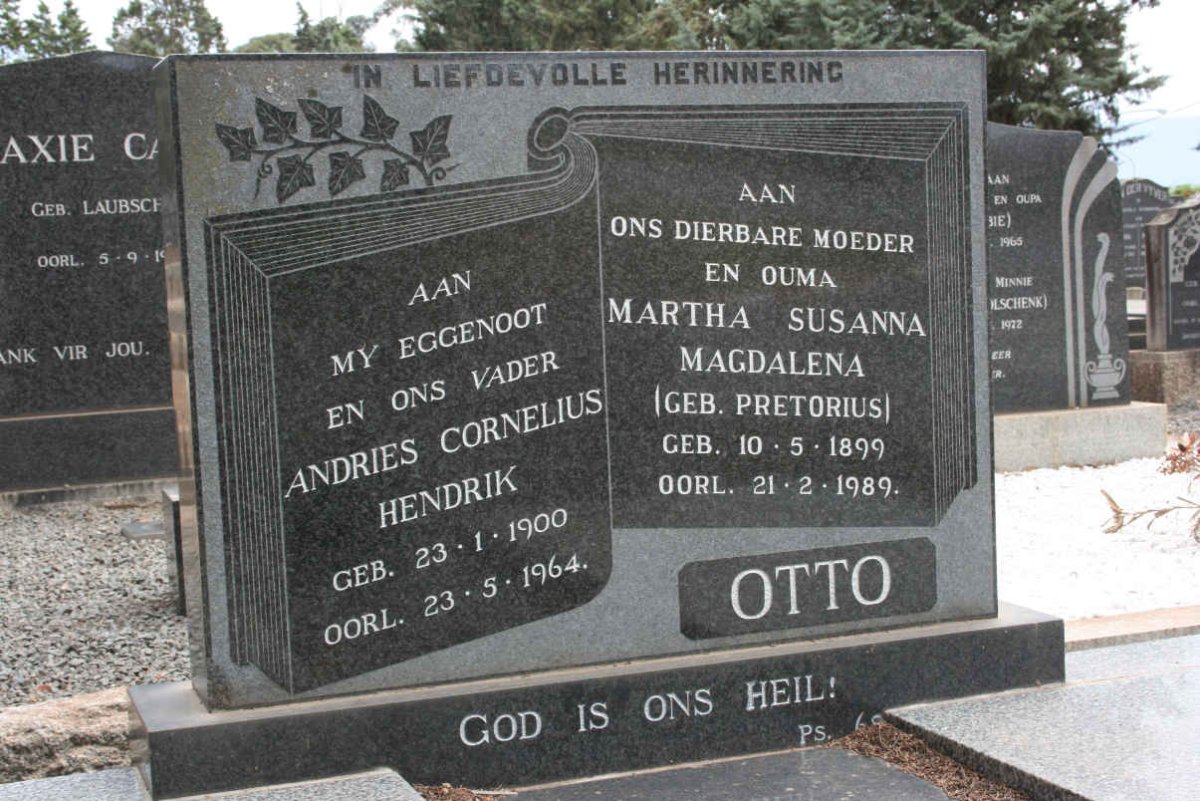 OTTO Andries Cornelius Hendrik 1900-1964 &amp; Martha Susanna Magdalena PRETORIUS 1899-1989