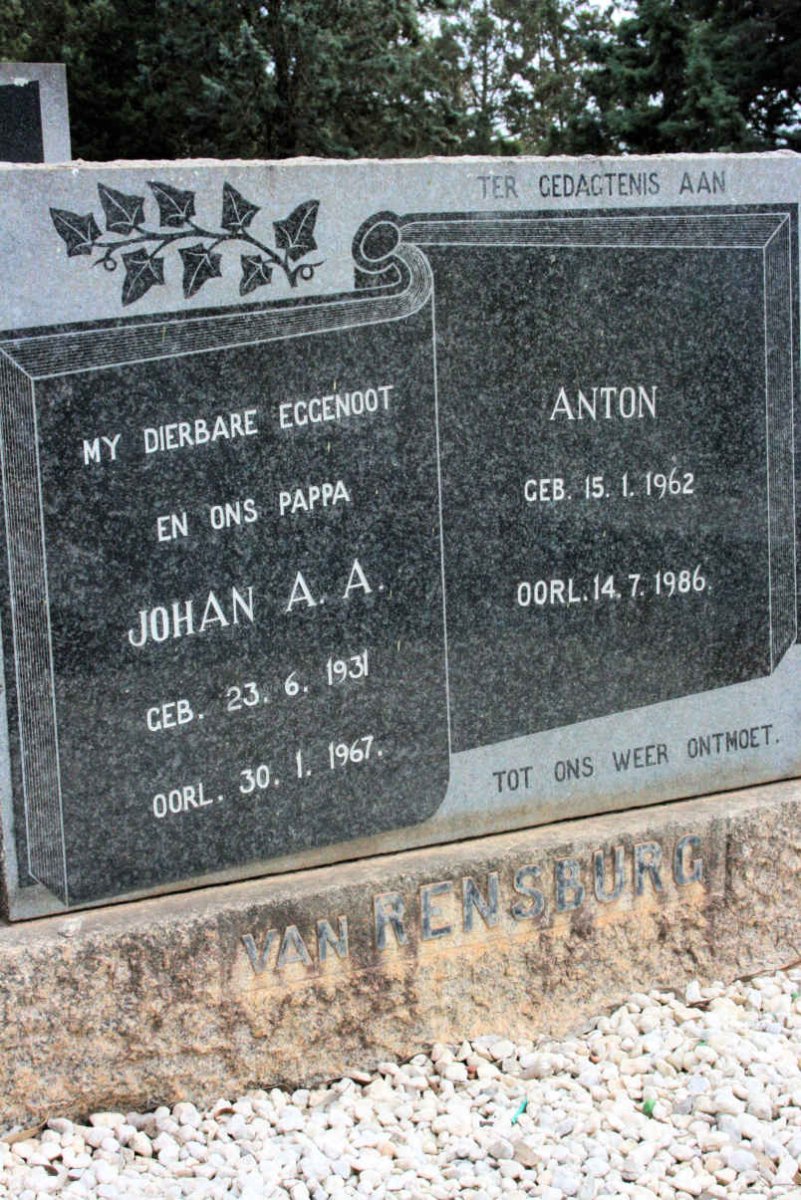 RENSBURG Johan A.A., van 1831-1967 :: VAN RENSBURG Anton 1962-1986