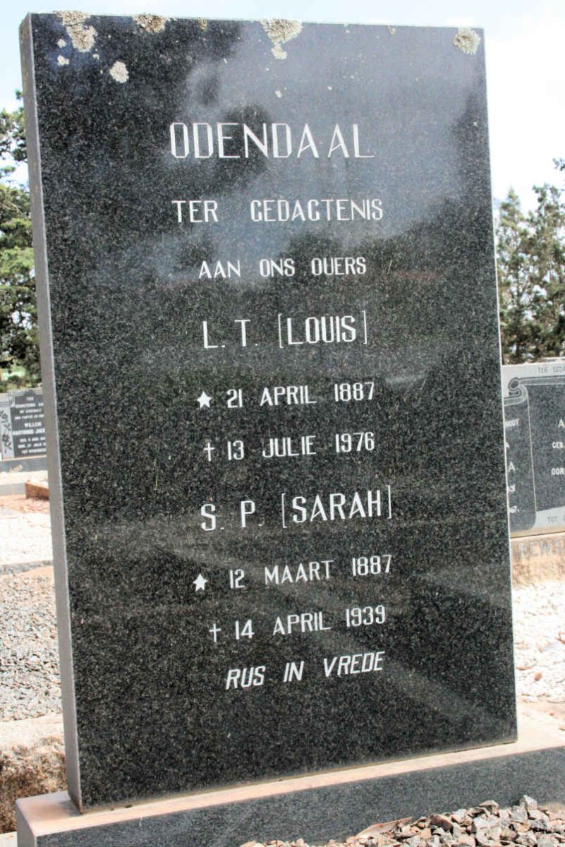ODENDAAL L.T. 1887-1986 &amp; S.P. 1887-1939