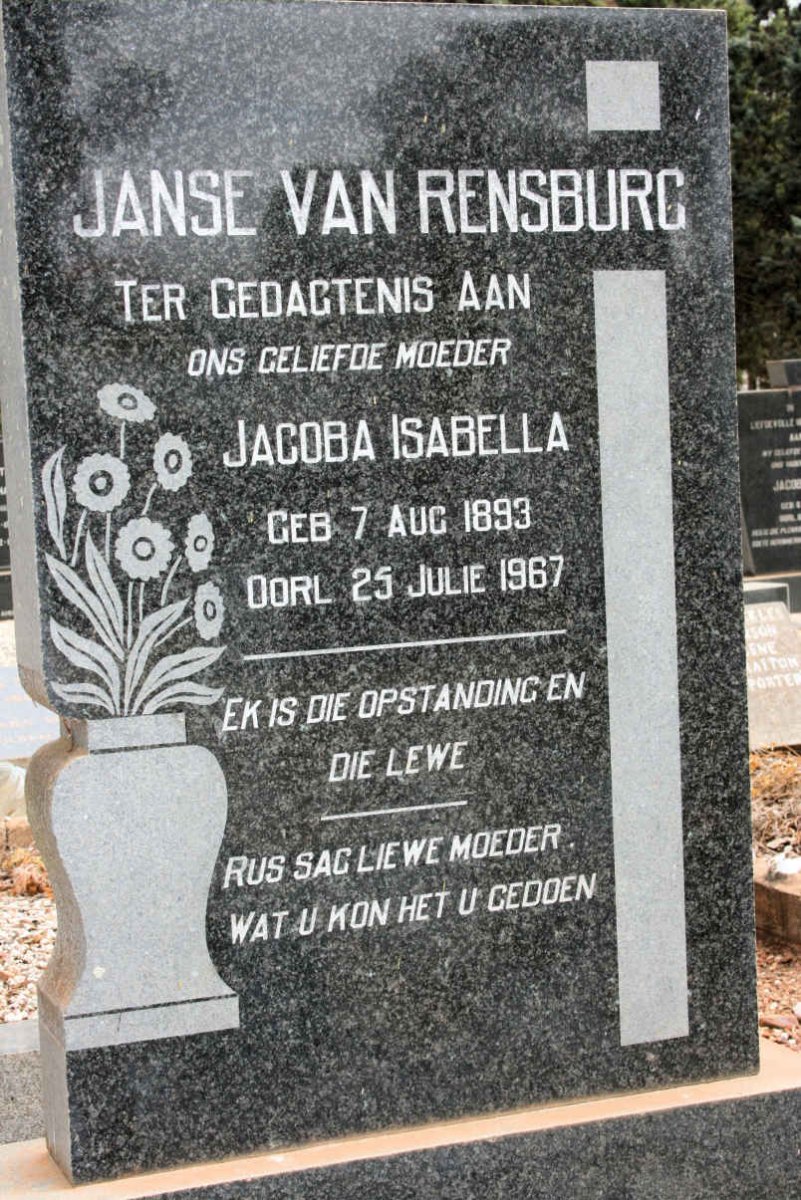 RENSBURG Jacoba Isabella, Janse van 1893-1967