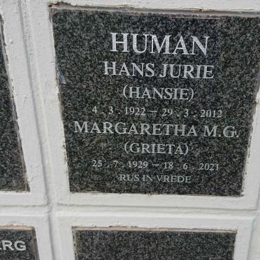 HUMAN Hans Jurie 1922-2012 &amp; Margaretha M.G. 1929-2021