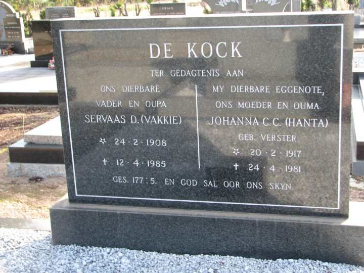 KOCK Servaas D., de 1908-1985 &amp; Johanna C.C. VERSTER 1917-1981
