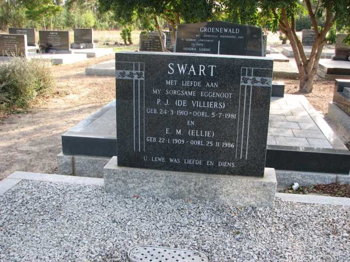 SWART P.J. nee DE VILLIERS 1910-1981 :: SWART E.M. 1909-1986
