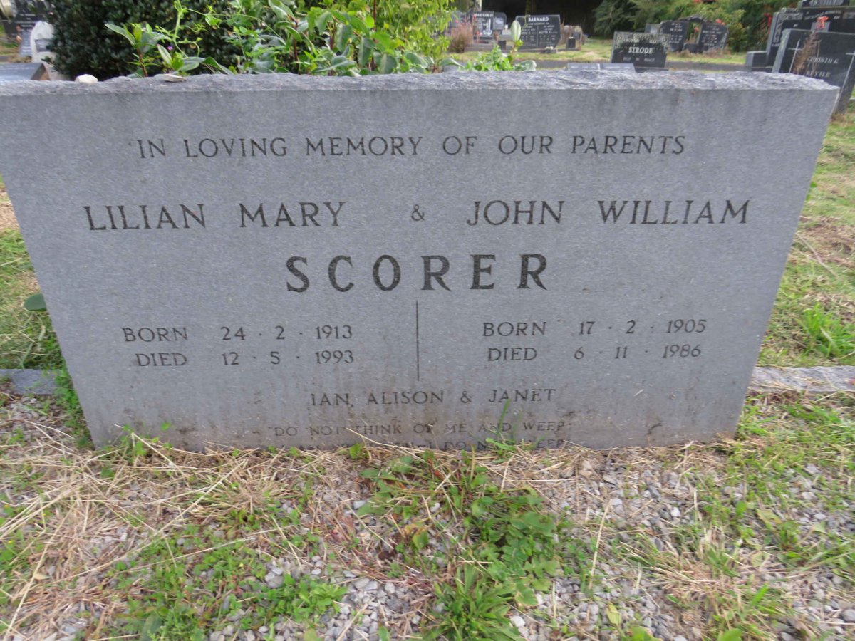 SCORER John William 1905-1986 &amp; Lilian Mary 1913-1993