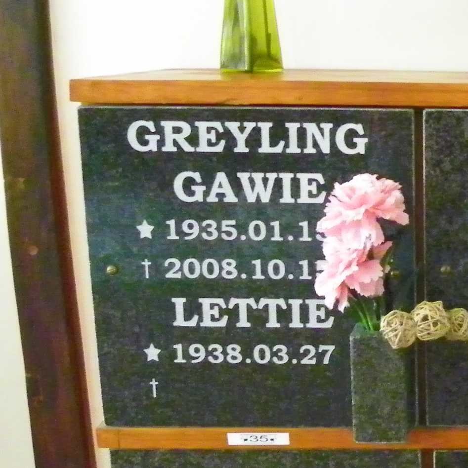 GREYLING Gawie 1935-2008 &amp; Lettie 1938-
