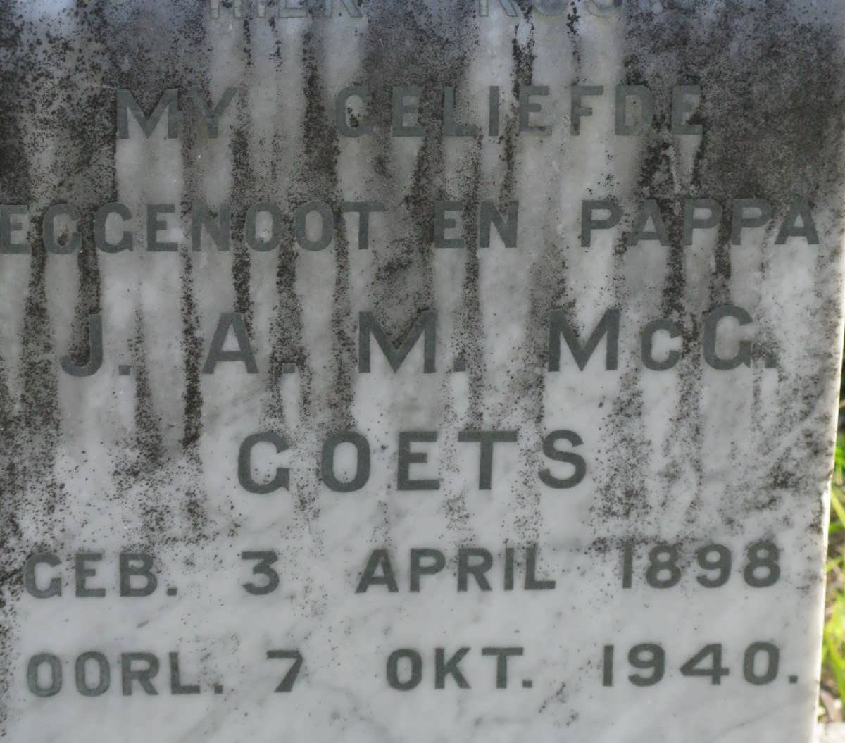 GOETS J.A.M. McG. 1898-1940
