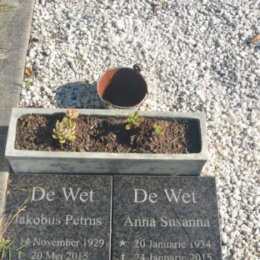 WET Jacobus Petrus, de 1929-2015 & Anna Susanna 1934-2015