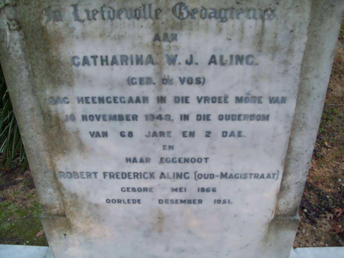 ALING Robert Frederick 1866-1951 &amp; Catharina W.J. DE VOS -1948