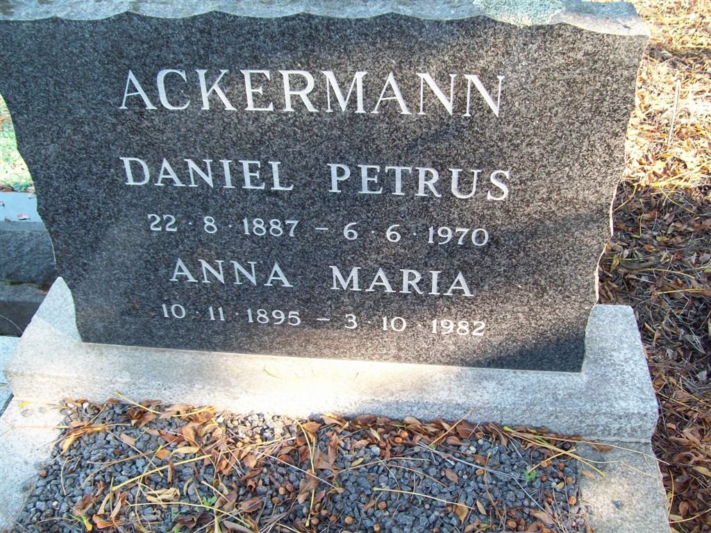 ACKERMANN Daniel Petrus 1887-1970 &amp; Anna Maria 1895-1982